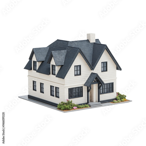 Miniature Two-Story House Model with Garden Details