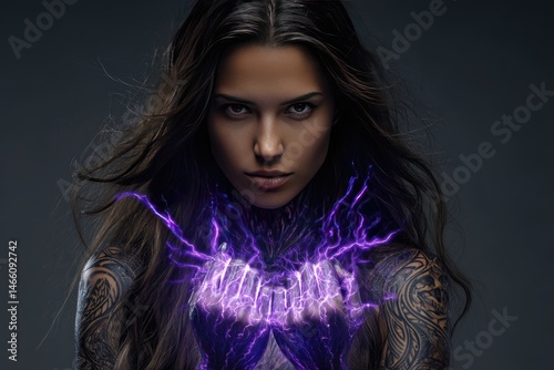 Obraz na płótnie Powerful woman radiating intense violet energy. w salonie