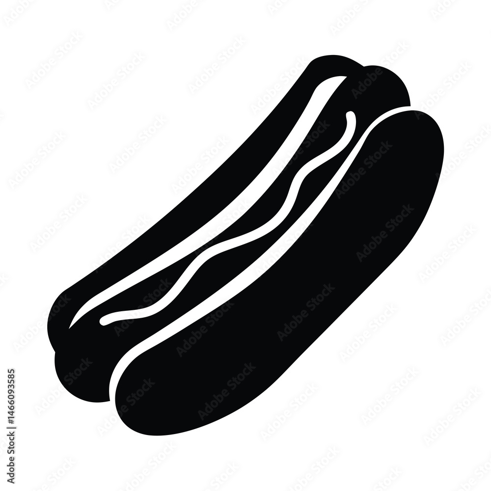 hot dog vector silhouette icon, black and white illustration of food. hot dog vector silhouette icon, black and white illustration of food.