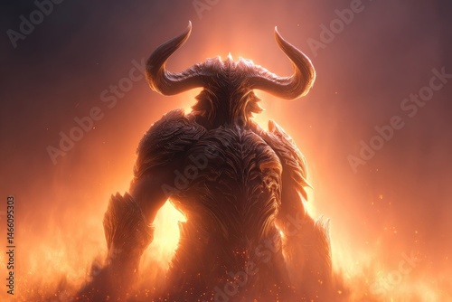 Powerful mythical creature bathed in fiery glow.