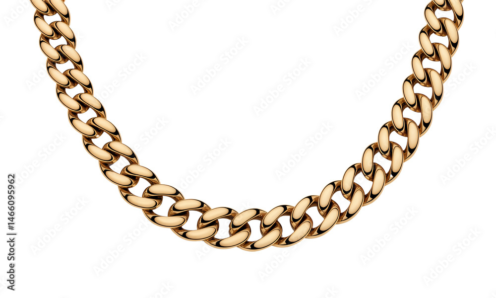 Obraz premium Elegant Curved Gold Chain Necklace on White Background