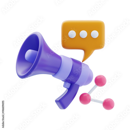 Megaphone chat and share 3d icon. Viral Promotion 3D Icon