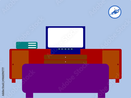 Simple Living Room Illustration with Television, Radio, and Sofa
