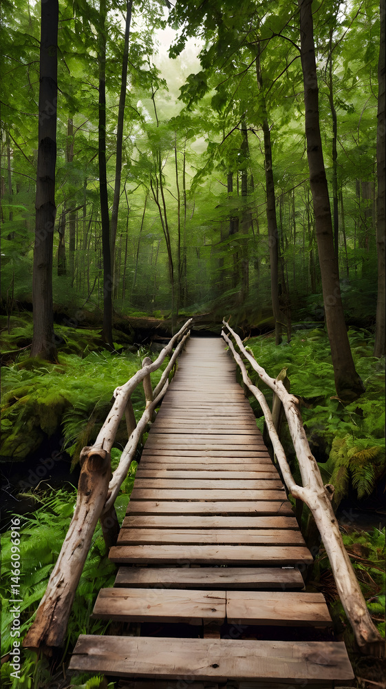 Wooden Bridge in Forest Path Wooden Bridge in Forest Path