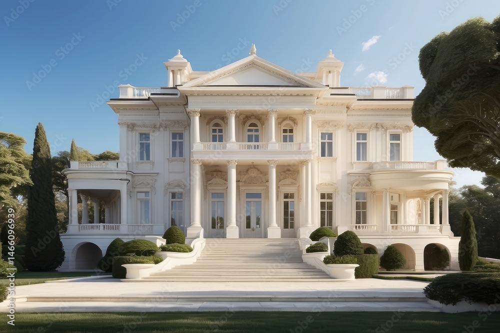 Obraz premium A grand yellow mansion featuring a spacious porch and stone foundation.