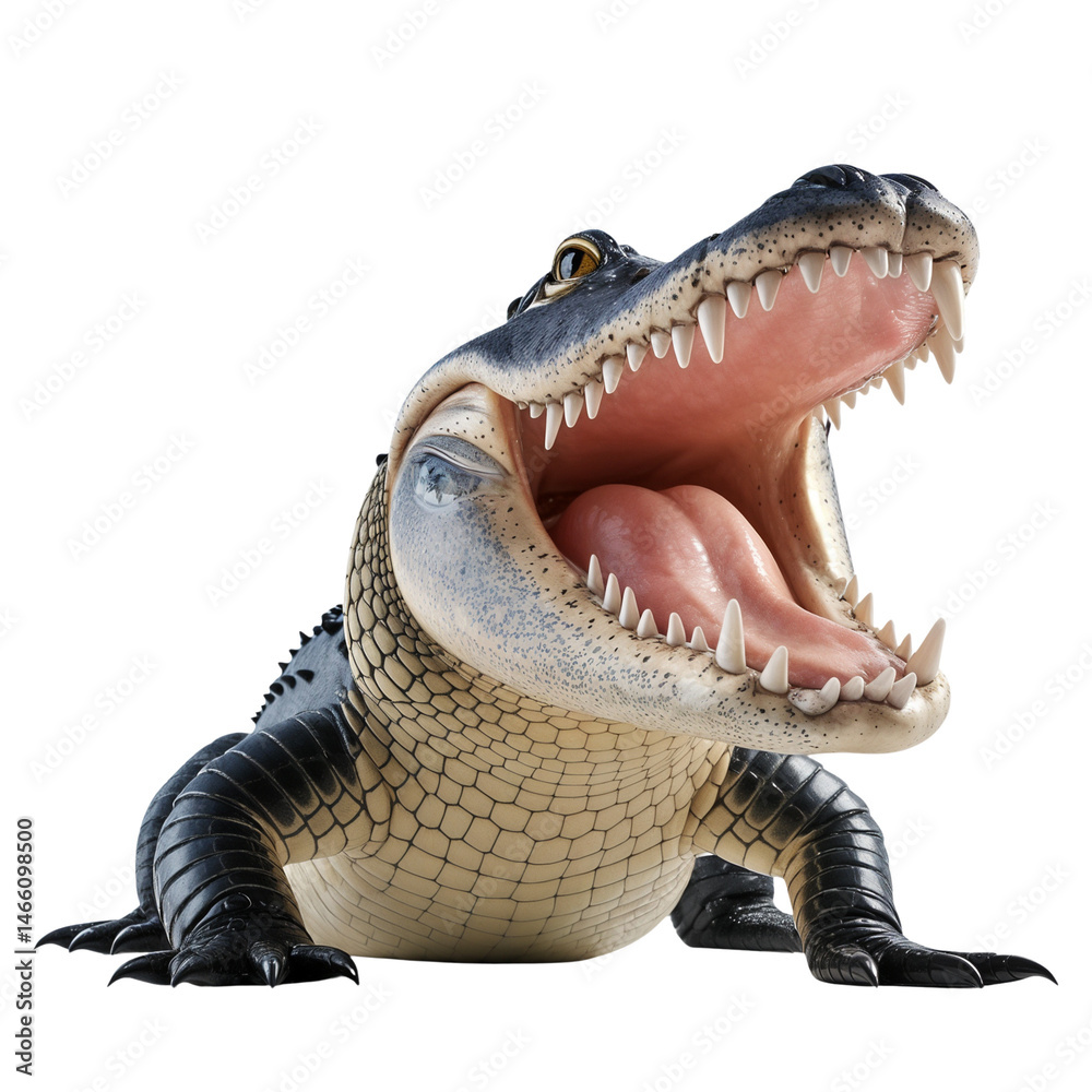 Obraz premium Majestic Alligator Displaying Sharp Teeth on White Background