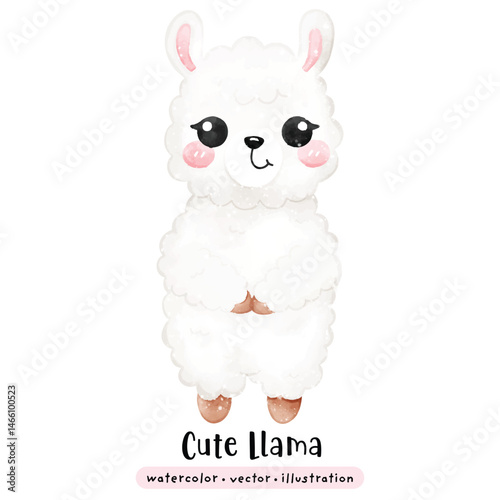 Cute Llama kawaii alpaca in watercolor style vector illustration