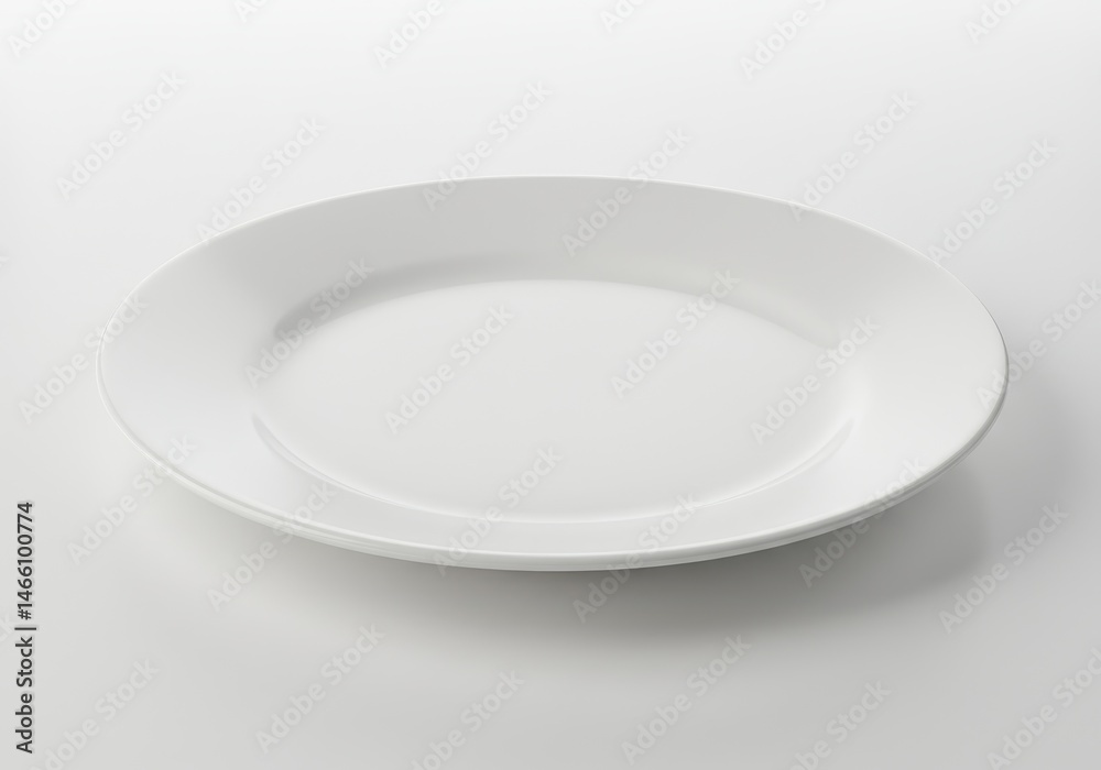 Simple still life of a clean, empty white plate on a white surface in a minimalist composition