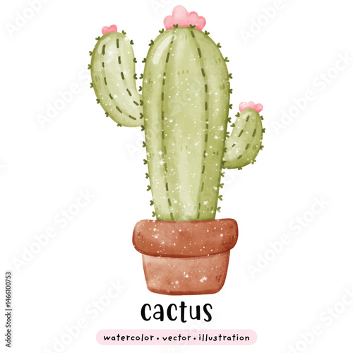 Watercolor cactus in pot plant vector illustration