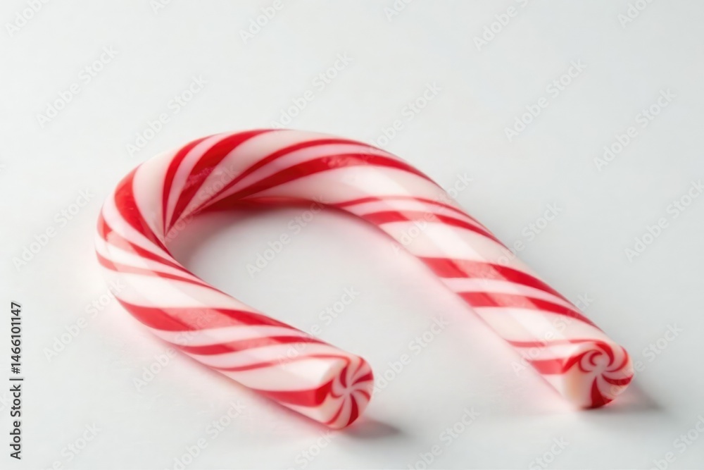 Fototapeta premium Striped peppermint candy cane on white background, close-up Sweet treat, holiday, Christmas, winter , confectionery, sweet
