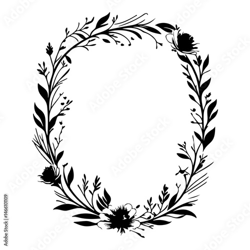 Elegant floral silhouette wreath design for invitations and botanical decoration