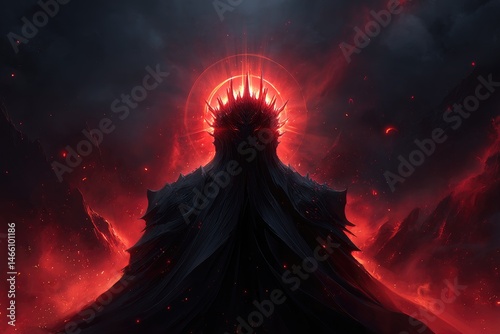 Obraz na płótnie Dark, ominous figure bathed in fiery red light. w salonie