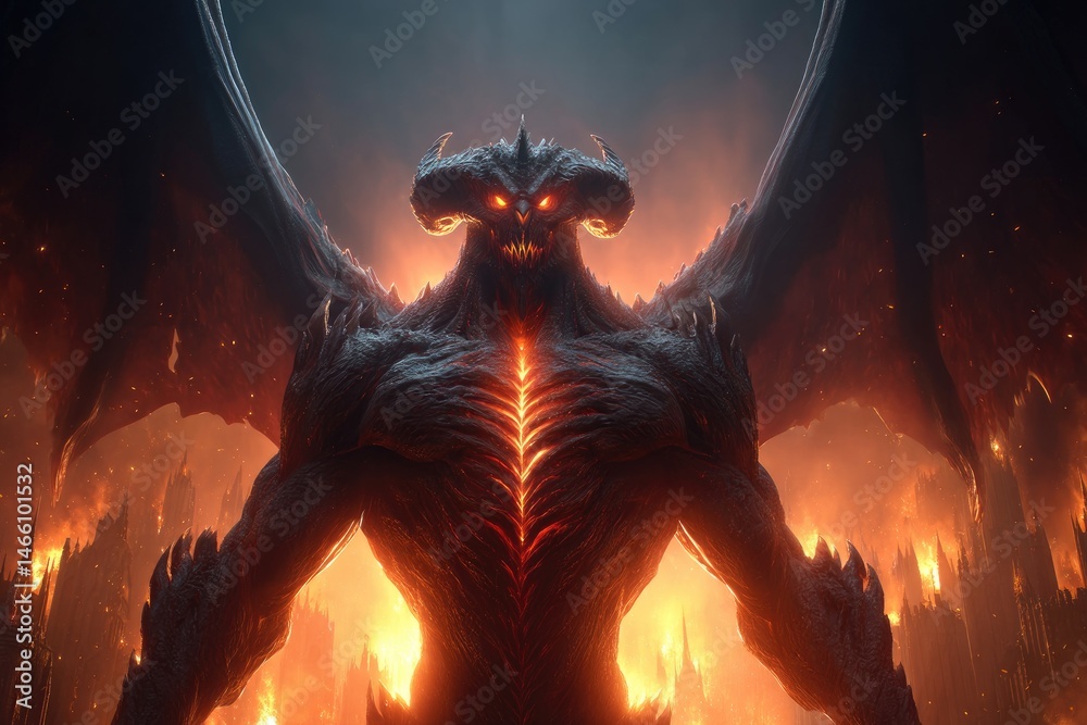 Frightening digital rendering of a monstrous demon.