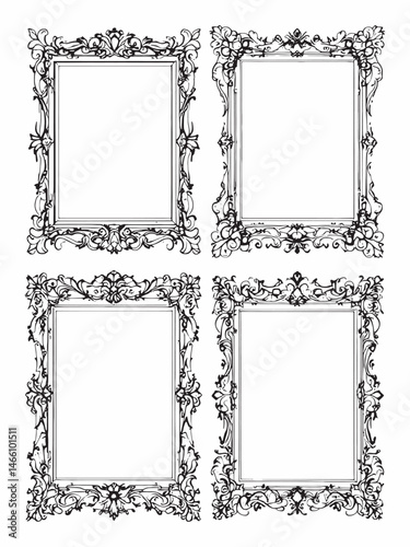Baroque golden picture frame line art sophisticated style.eps
