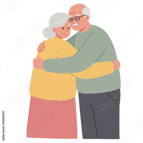 Elderly couple giving hugs - silver-haired pair embracing tenderly, their wrinkled faces glowing with warmth and love, creating touching moment of emotional intimacy.