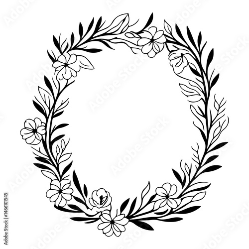 Delicate floral oval frame, a harmonious blend of botanical illustration