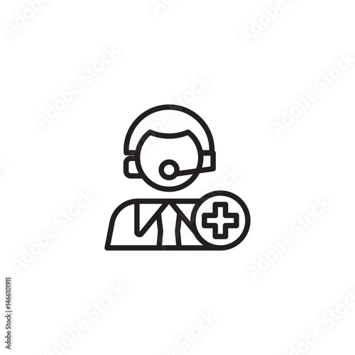 A figure wearing a headset with a medical cross symbol (+), representing online medical consultation, telehealth support, or a healthcare call center.