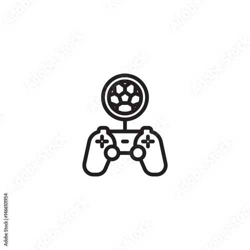 Two game controllers connected to a soccer ball, representing video games related to soccer or the digital enjoyment of the sport.
