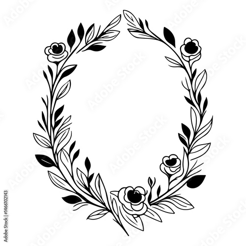 Elegant floral oval frame with delicate blooms for exquisite design projects