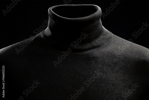Close-up of a turtleneck sweater against a dark background