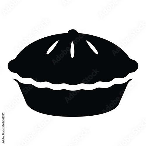 pie apple or pumpkin vector silhouette icon, black and white illustration of food.