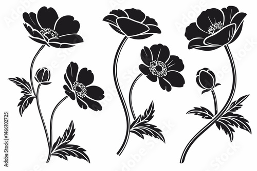 anemone icon set sihouette black vector bundle