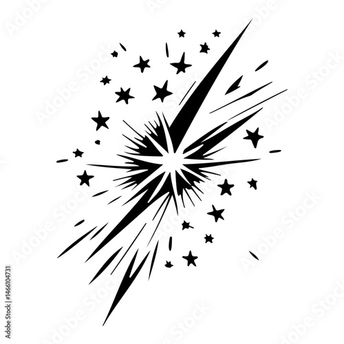Dynamic starburst design with sharp lines and scattered star motifs illustration