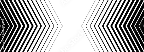 Black halftone arrow background. Arrows pointed in center direction backdrop. Repeated fading triangle gradation pattern. Vector thin to thick speed line concept texture for poster, cover, banner
