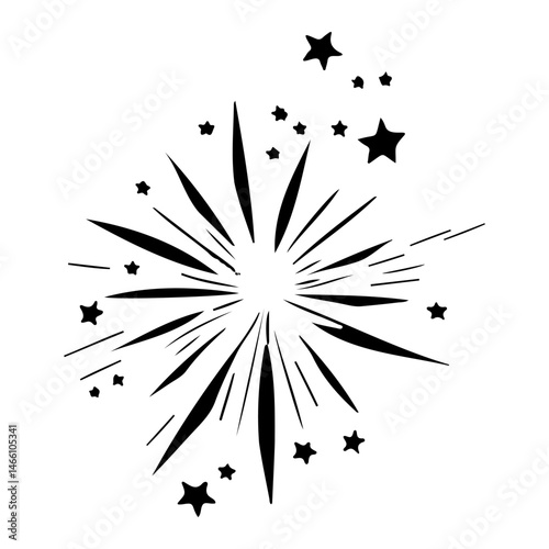 Stylized burst of energy with radiant lines and scattered star shapes design