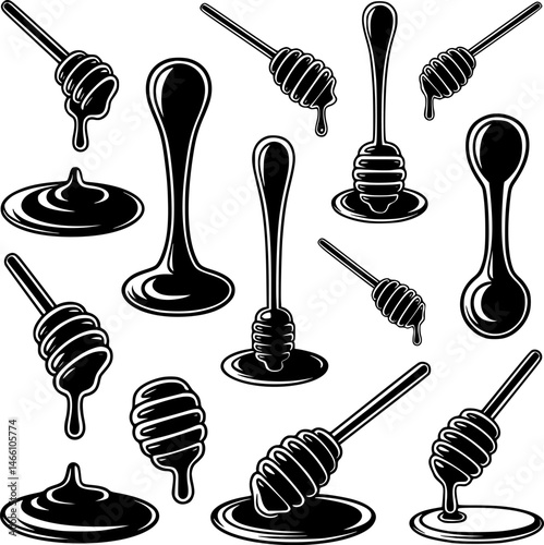 Black and White Honey Dipper Icons