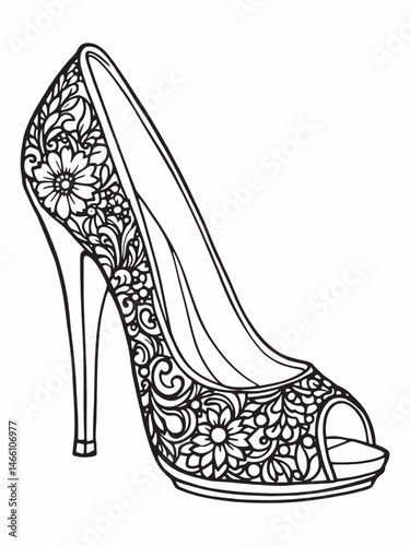 black high heel shoes line art fashion illustration.eps