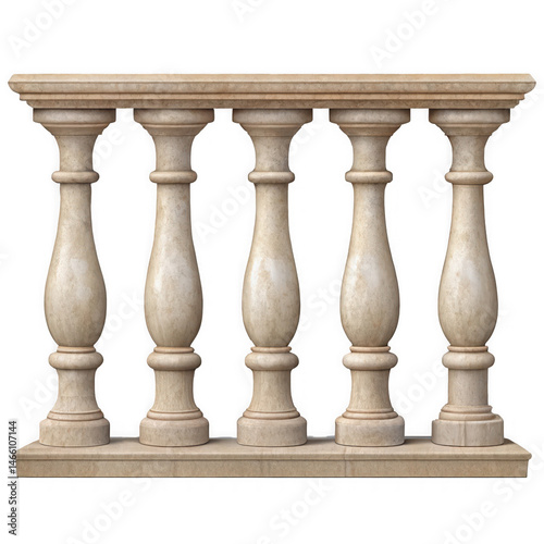 stone or marble balustrades with pillars on transparent background