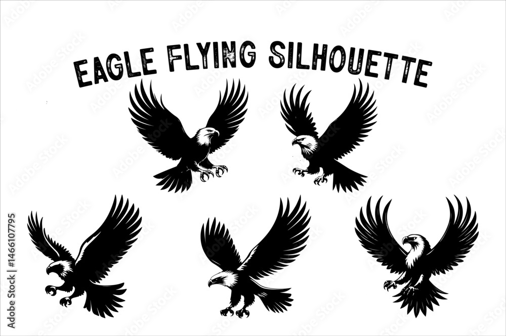 Obraz premium Flying Eagle Silhouette Vector on White Background.