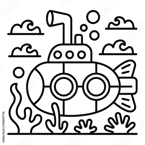 Cute Cartoon Submarine Illustration for Kids Book