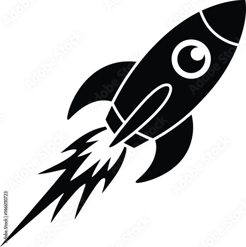 Silhouette Rocket Ship Blasting Icon vector illustration