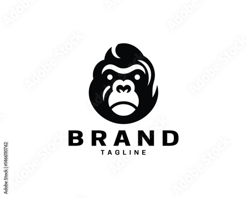 Gorilla head logo black and white in flat layout