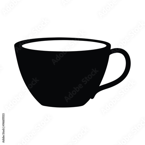 tea cup vector silhouette icon, black and white illustration of food.