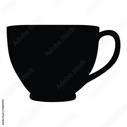 tea cup vector silhouette icon, black and white illustration of food.
