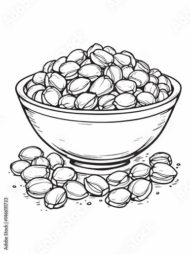Bowl of Pistachios Line Art Artistic Sketch Concept.eps