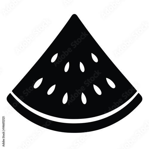 watermelon slice vector silhouette icon, black and white illustration of food.