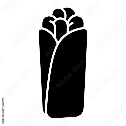 burrito vector silhouette icon, black and white illustration of food.
