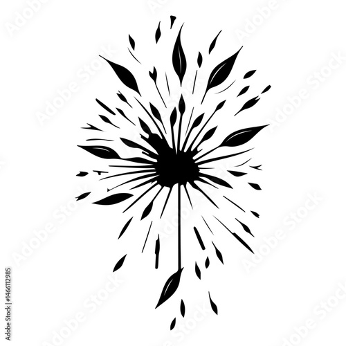 Abstract dandelion illustration with dispersed seeds, symbolic of freedom