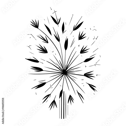 Minimalist dandelion seed head silhouette against white backdrop for designs
