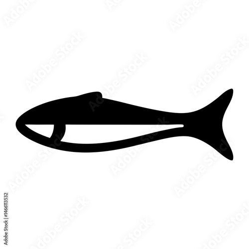 fish fillet vector silhouette icon, black and white illustration of food.