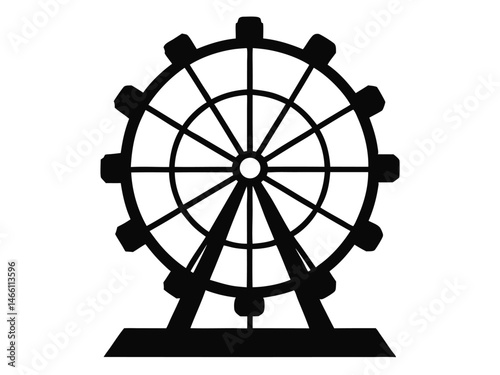 Ferris Wheel with Lots of Cabs silhouette vector, Ferris wheel  silhouette vector isolated icon design