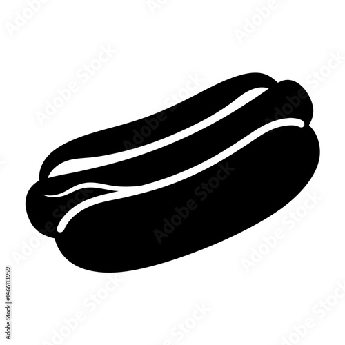 hot dog vector silhouette icon, black and white illustration of food.