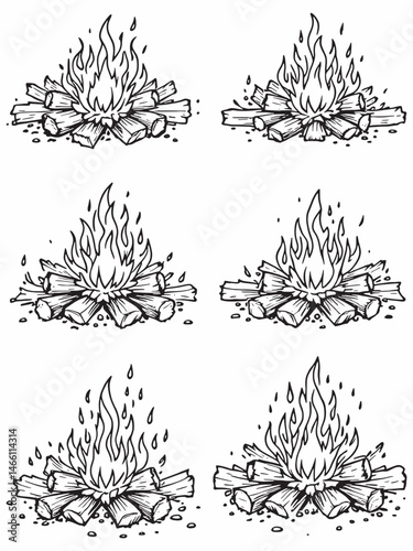 Burning Logs Campfire Warmth Wood Fire Line Art.eps
