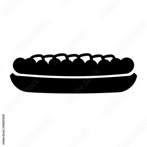 meatball sub vector silhouette icon, black and white illustration of food.
