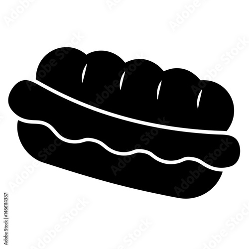 meatball sub vector silhouette icon, black and white illustration of food.