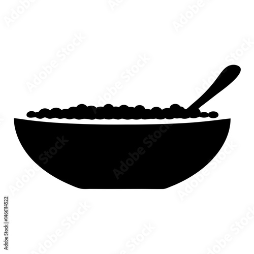 oatmeal bowl vector silhouette icon, black and white illustration of food.